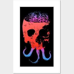 Scary Skull with Brain - Color Version 1 Posters and Art